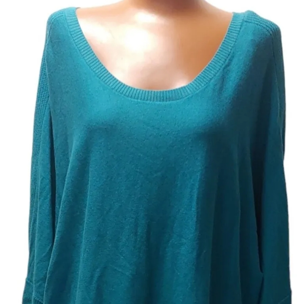 Sejour Lagenlook Lightweight Knit Top Teal Dolman Sleeve Woman Plus Sz 2X Nwt - Picture 7 of 7